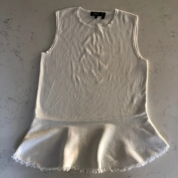 Theory Briselle Prosecco Sleeveless Crew Neck Asymetrical Knit Top White Sz M - Picture 2 of 12